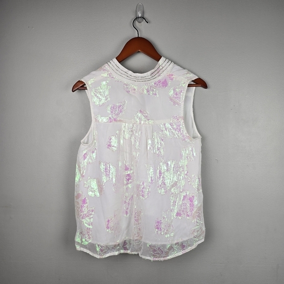 CIEBON Iridescent Flowy Floral Top White With Colorful Reflections Women Size S - Picture 8 of 16